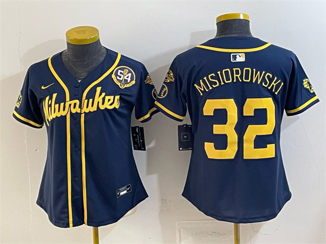 Youth Milwaukee Brewers #32 Jacob Misiorowski Navy With Home & Bob Uecker Patch Limited Stitched Jersey